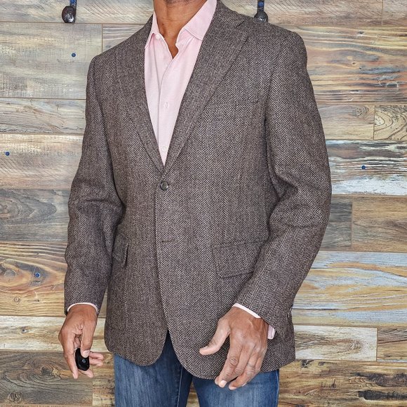 Luigi Bianchi Mantova Wool Brown Herringbone Dual Vent Blazer Sport Jacket 42R - Picture 2 of 10
